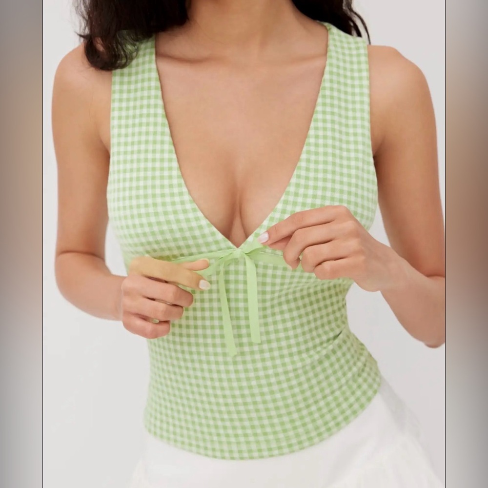 Cider V-neck Gingham Bowknot Tank Top